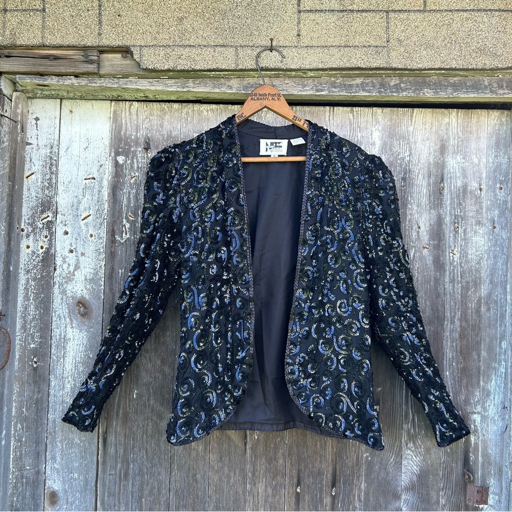 Vintage 80s Black on Black Sequin Silk Blazer